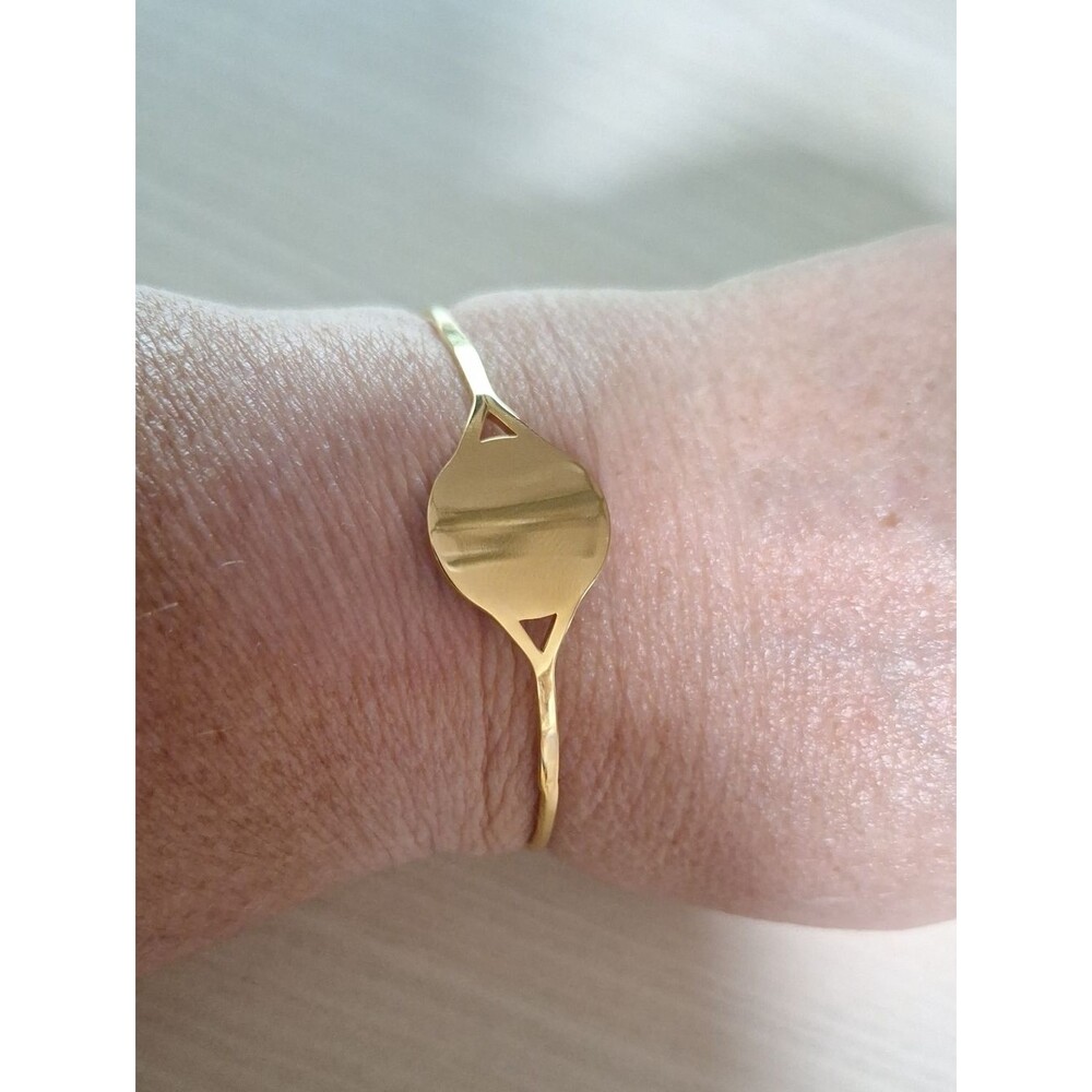Gold Tone Women's Cuff Bracelet - Minimal Disc Accent